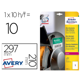 Avery Etiquetas Adhesivas Polietileno Blanco Permanente Laser Fotocopiadora 210x297 mm Blister 10 Unidades Precio: 26.49999946. SKU: B1GCNRZBLW
