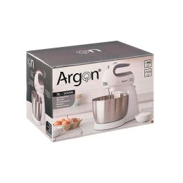 Argon Amasadora 300W Blanca, Batidora de Plástico y Acero Inoxidable con Bol de 3L, 30.5x19.5x21 cm (Set de 4)