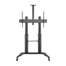 Vivolink Soporte móvil profesional para TV, 140 kg, VESA 1000x600, Carro con ruedas, Repisa ajustable para equipo y cámara