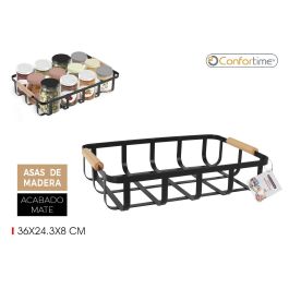 Cesta Organizadora Negro y Madera 36x24.3x8 cm - Confortime (6 Unidades) Precio: 44.5000006. SKU: B13R9LKRL3