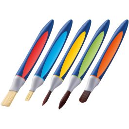 Pelikan griffix Starter Set 5er - Juego de 5 Pinceles Sintéticos Chatatos/Planos - Azul, Verde, Naranja, Rojo, Amarillo