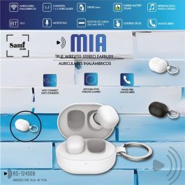 SAMI Auriculares MIA TWS Blanco Mini con Llavero - Batería 25mAh y 230 m de Alcance, Bluetooth