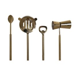 DKD Home Decor Coctel Glam - Set de 4 Piezas de Inox y Mármol en Blanco y Dorado, 3 x 21 x 10 cm