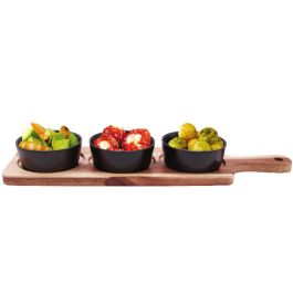 DKD Home Decor Tabla de Aperitivo Set de 4, Materiales: Acacia y Gres, Colores: Negro y Natural, Medidas: 38x10x5.2 cm, Apta para Microondas y Lavavajillas Precio: 12.50000059. SKU: S3037408