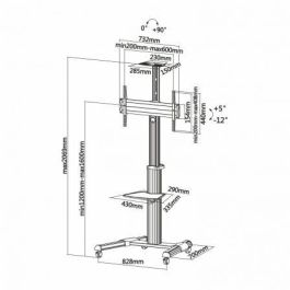 AISENS - SOPORTE DE SUELO PRO CON RUEDA, BANDEJA PARA DVD Y SOPORTE DE CaMARA PARA MONITOR/TV 50KG D