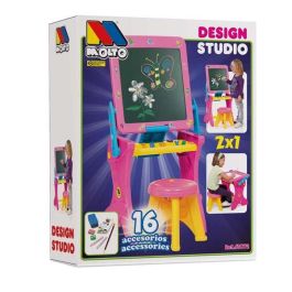 Molto Pupitre Infantil Pizarra de Tiza y Escritorio Rosa 90 cm de Plástico con 16 Accesorios Educativos, para Niños y Niñas 3+ Años