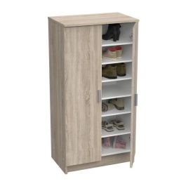 ZAPATAS Zapatero de estilo moderno en roble cepillado y blanco perla - L 54,6 cm ZAPATAS Zapatero de estilo moderno en roble cepillado y blanco perla - L 54,6 cm