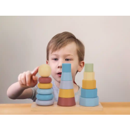 Imaginovo Torre de Formas Apilables Madera Infantil +18 Meses 17 Piezas 28x20x9cm Juguete Educativo