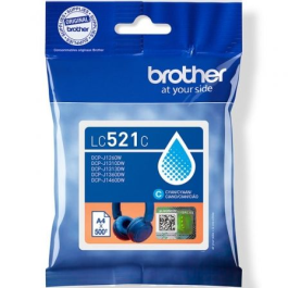 Brother LC521C Cartucho Tinta Cian Original, 500 páginas, compatible con Brother DCP-J1260W, DCP-J1310DW, DCP-J1360DW