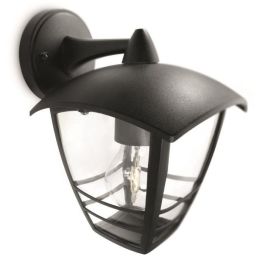 Philips Aplique Exterior Creek Tipo Farol Negro E27 Máx. 60W IP44 Luz Hacia Abajo, de Aluminio, para Pared, sin Bombilla - 24 cm Altura