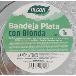 Bandeja redonda de plata con blonda 35 cm - Algon (30 Unidades) Bandeja redonda de plata con blonda 35 cm - Algon (30 Unidades)
