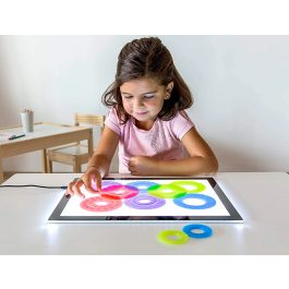 Miniland Juego de 16 Aros Translúcidos y 12 Tarjetas de Actividades para Lógica Matemática y Mesa de Luz