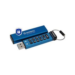 Kingston IronKey Keypad 200 Pendrive USB 3.2 Gen 1 con teclado PIN, 256 GB, Azul, Resistente IP68, Cifrado AES-256 FIPS 140-3 Nivel 3, Funda, 145 MB/s