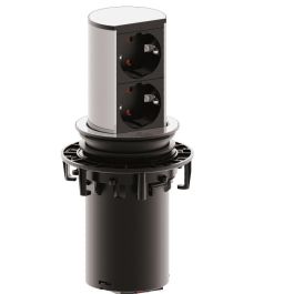 Bachmann Módulo de Enchufes Elevable Elevator 2X Schuko, Aluminio Anodizado y Plástico Negro con Cable 2M