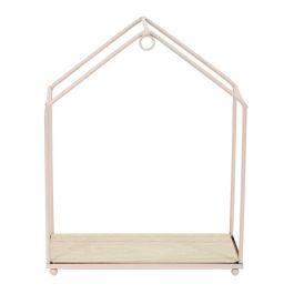 Home Deco Factory Juego de 3 Estantes Casa Rosa para Colgantes Rosa Metal y Madera 23x13x28 cm