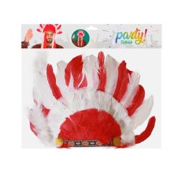 Penacho Plumas Indio Rojo Blanco Hombre Adulto Accesorio
