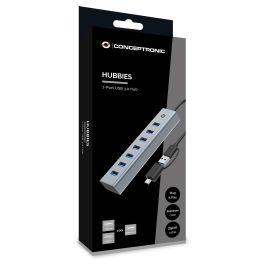 Conceptronic HUBBIES21G Hub USB 3.0 Gris 7 Puertos USB-A Macho USB-C Macho 5 Gbps