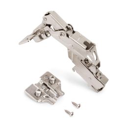 Emuca Lote de 10 bisagras supercodo X91 apertura 165 grados con cierre suave y suplementos Euro, Altura 0, Acero, Niquelado