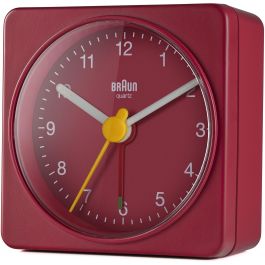 Braun BC 02 R Reloj Despertador Analógico Cuarzo Rojo Silencioso para Viaje Rectangular Batería AA