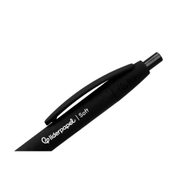 Liderpapel Bolígrafo Retráctil Punta 1 mm con Clip, Acabado Soft Touch, Tinta Negra, Cuerpo Negro, 27x145x70 mm