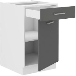 Mueble bajo de cocina - 1 puerta 1 cajón - Decoración gris - L 50 x P 60 x H 86 cm - PREGO Mueble bajo de cocina - 1 puerta 1 cajón - Decoración gris - L 50 x P 60 x H 86 cm - PREGO