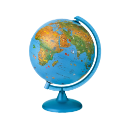 Blanca Globo terráqueo modelo Arca 26 cm diámetro, físico y político, esfera luminosa con base y meridiano de plástico.