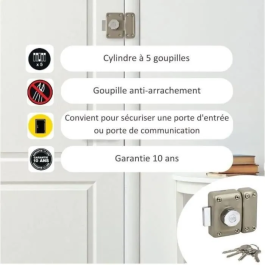 Yale YV25BT-45 Pulsador/Cilindro Cerradura Puerta Beige con 4 llaves y Protección Antidesgarro