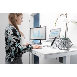 DIGITUS Escritorio Eléctrico Altura Regulable con Cajón y USB, Oficina/Home Office, 120x60cm, Blanco