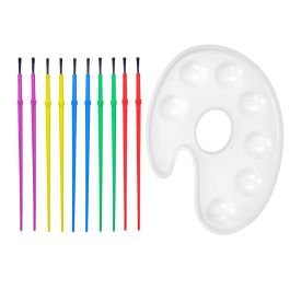 Juego 10 Pinceles y Paleta Pinturas Pincello 24x20.5x1.5 cm - Blanco, Amarillo, Verde, Rojo, Azul, Lila (48 Unidades)