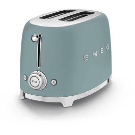 Smeg TSF01EGMEU Tostador de 2 rebanadas, Verde Esmeralda Mate, con control de tostado ajustable y funciones de descongelación