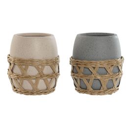 Vaso Basicos DKD Home Decor Crema Gris 9 x 10.5 x 9 cm (2 Unidades)