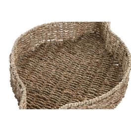 DKD Home Decor Centro de Mesa Tropical de Seagrass y Metal Natural Verde 32 x 8 x 33 cm Set de 2