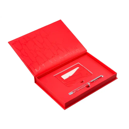 Belius Cocktails Boligrafo y Wallet Aluminio Rojo Plateado Relieve Tinta Azul Caja Diseño Elegante