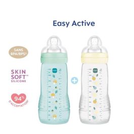 MAM MAM9001616858307 Set de 2 Biberones Easy Active, +6 meses, 330 ml, Tetina X flow, Colores Hielo y Perla