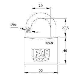 Ifam Candado K50 Latón 50mm Arco Normal con 2 Llaves