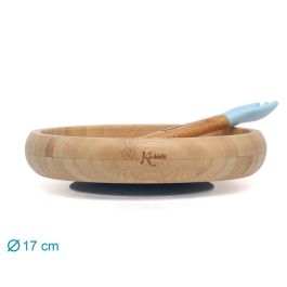 Set Vajilla Silicona Y Bambú Azul Con Cuchara-Tenedor Set Vajilla Silicona Y Bambú Azul Con Cuchara-Tenedor
