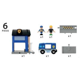 BRIO World 33813 Estación de Policía con Cárcel, Camión de Policía con Sirenas y Luces, Figura de Ladrón, Juego Infantil para Niños +3 Años