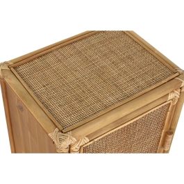 DKD Home Decor Mesita Auxiliar de Abeto y Ratán Tropical con 1 Puerta y 1 Estante Marrón Claro 46x35x60 cm