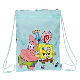 Bolsa Mochila con Cuerdas Spongebob Stay positive Azul Blanco 26 x 34 x 1 cm