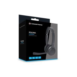 Conceptronic Auriculares Inalámbricos POLONA04B Bluetooth 5.3, 44h Música, Micrófono con Cancelación de Ruido, Negro