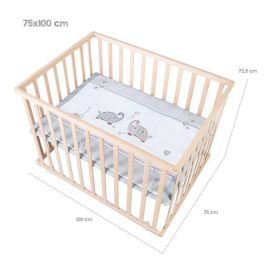 Parque para bebés con ruedas - ROBA - Jumbotwins - Altura ajustable - Tapete para parque incluido - Madera maciza natural - Patrón de elefante Parque para bebés con ruedas - ROBA - Jumbotwins - Altura ajustable - Tapete para parque incluido - Madera maciza natural - Patrón de elefante