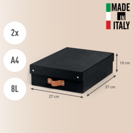 Leitz 61480095 - Pack 2 Cajas de Almacenamiento de Cartón Medianas Bajas A4, 8L, con Tapa, Asas, Color Negro