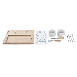 DKD Home Decor Tabla de Servir Aperitivos Navidad Tradicional Set de 10, Bambú y Gres, Verde Natural Blanco, 20x8x25 cm