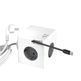 MicroConnect 3 way Schuko, 2 USB A ports, 1 USB-C port, power cube with 1,5m cable, white