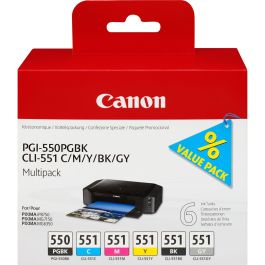 Canon PGI-550 / CLI-551 Multipack de 6 Cartuchos de Tinta para Impresoras Canon - PGBK/C/M/Y/BK/GY - Ref. 6496B005 Precio: 99.88999999. SKU: S7134730