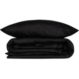 MEN8681875218435 Juego de cama Negro 100% Algodón Satén - Funda nórdica 220x240 cm y 2 fundas almohada 60x60 cm