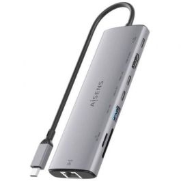 Aisens ASUC-8P033-GR Docking USB Tipo-C 8 en 1 HDMI 4K, USB-A/C 10G, RJ45 Gigabit, Lector Tarjetas, USB-C PD 100W Gris