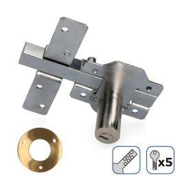 Edm Cerrojo de superficie níquel con cilindro redondo seguridad y pestillo apertura 5 llaves 83,5 x 153 mm ø 26 mm