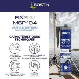 Bostik MSP 104 Sellador Adhesivo para Automoción y Náutica, Resistente a la Intemperie y Agua de Mar, Negro, 290 ml
