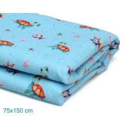 KioKids Toalla de Playa y Piscina Microfibra Tortugas Azul 75x150cm Suave Absorbente Secado Rápido con Bolsa para Bebé